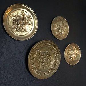 Vintage Brass Plates Wall Decor Lot of 4